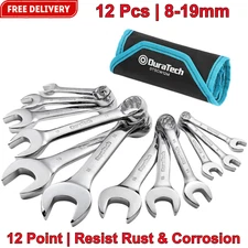 Stubby Combination Wrench Set | 12-Piece Metric 8-19mm | CR-V Steel with Pouch