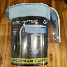ZEROWATER ZP-006, 6 Cup Water Filter Pitcher w/ Meter White/Blue NEW