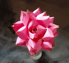  neon pink handmade paper flower on stem