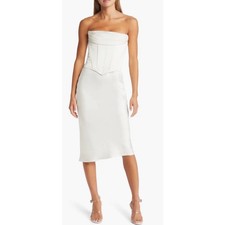 HOUSE OF CB Strapless Satin Corset Dress in Ivory Size Extra Small Knee Length