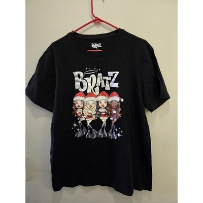 Bratz Graphic Women's Tee Size Lg Black Y2K Cartoon Dolls Holiday Santa Outfit