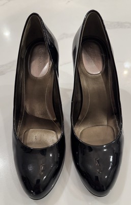 CALVIN KLEIN OLIVE PATENT LEATHER HEELS BLACK Shoes Pumps Sz M Style  E0351