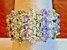 Vint Ross Simons Cocktail Ring 925 Silver Multi-color Pastel Gemstone Cluster S7
