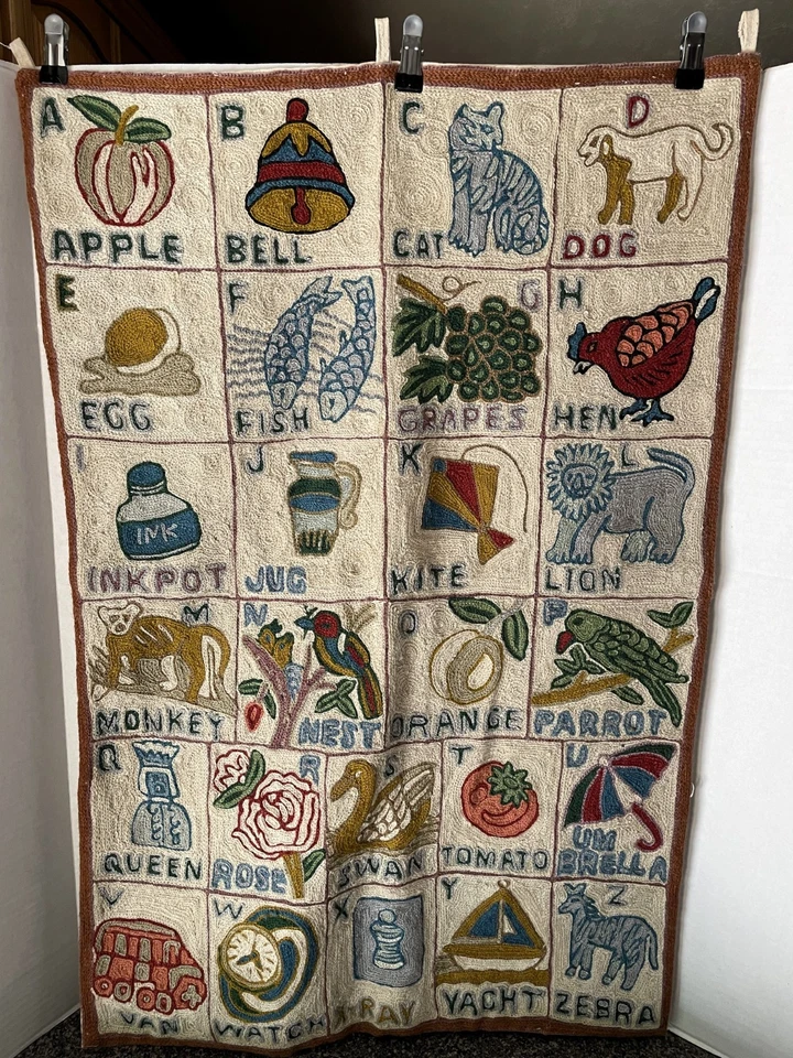 Винтажный тканый шерстяной вышитый алфавит настенный гобелен для детской комнаты ABC - Изображение 3 из 4