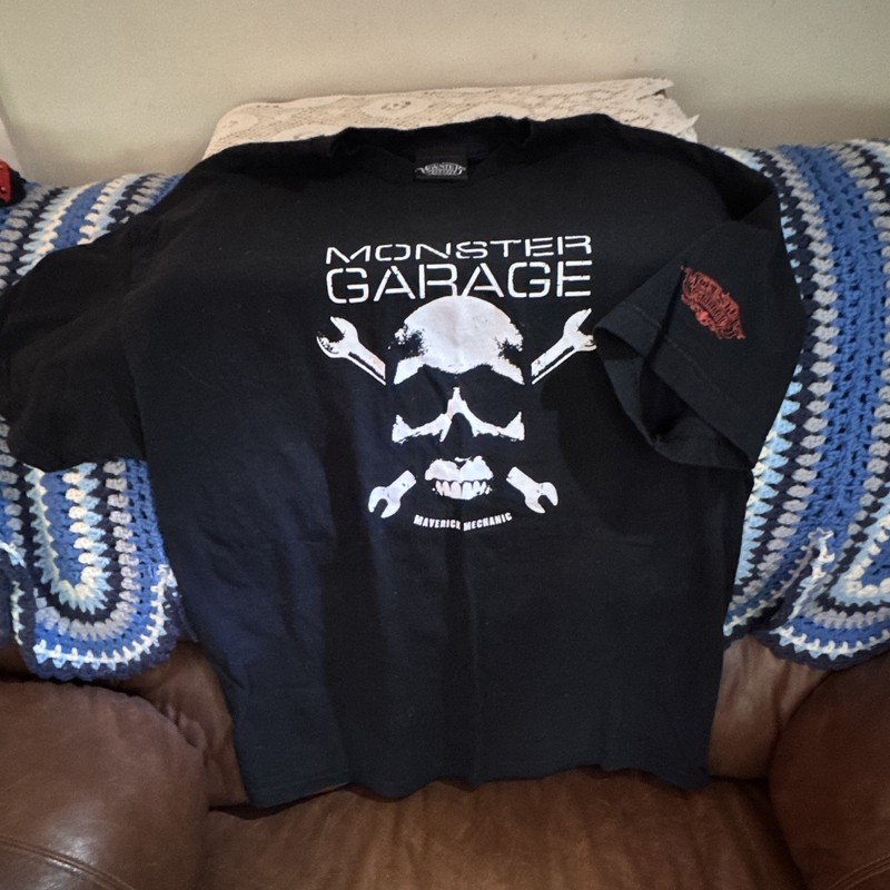 Monster Garage Men’s 2XL Black Cotton Crew Neck Short Sleeve Skull Graphic Tee