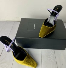 Saint Laurent Size 7 YSL Blade 105 Velvet Slingback Pumps Lime Lilac NEW In Box