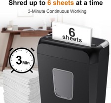 6 Sheet Cross Cut Paper Shredder Shreds Credit Cards, Staples, and Clips 13L Bin