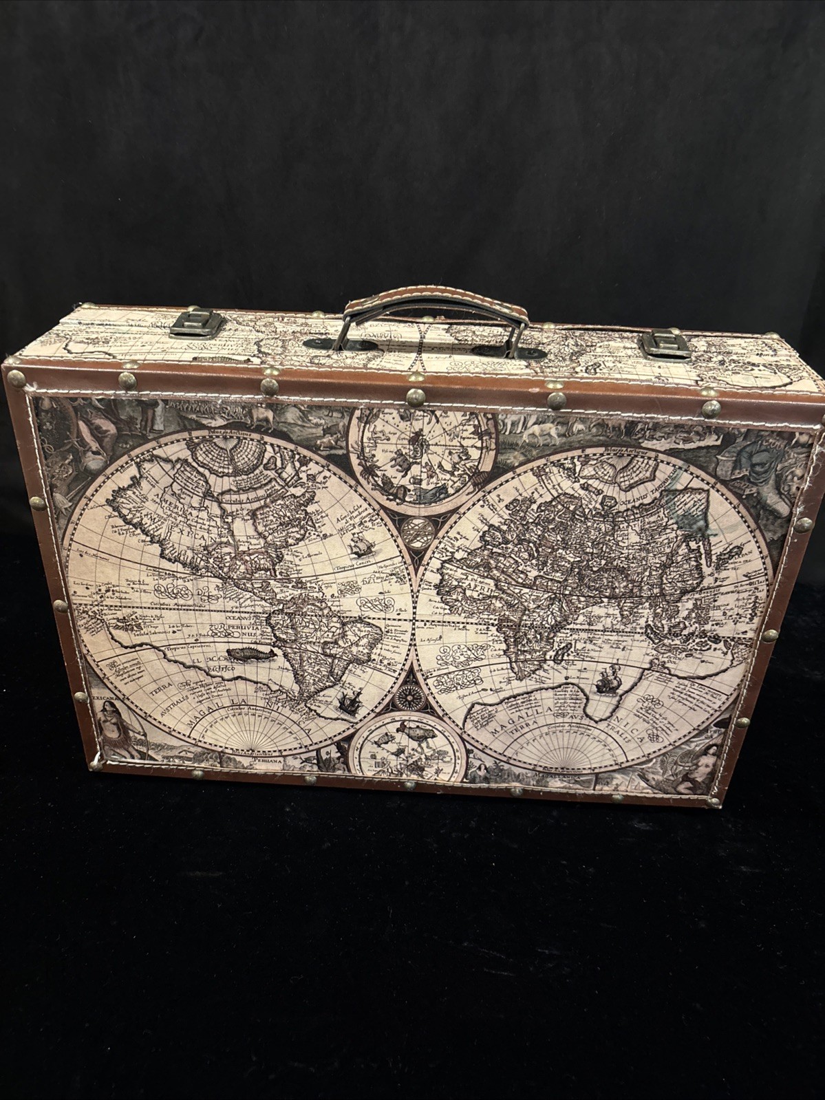 Maletín para documentos World Map maletín con asa organizador de viaje marrón