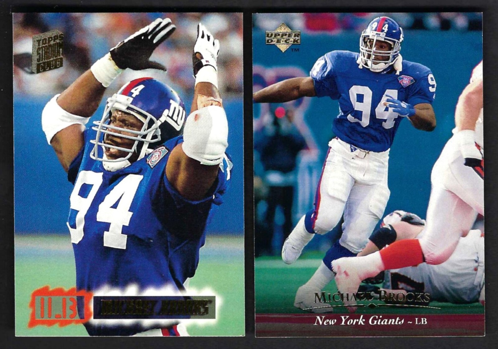 Michael Brooks Lot 1994 Topps Stadium Club #627 & 1995 U D #257 New York Giants