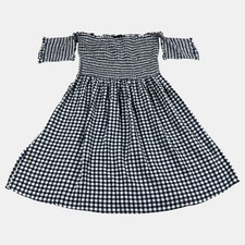 FOREVER 21 Black White Gingham Smocked Off Shoulder Dress Women's Size Large