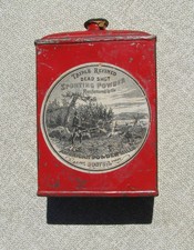 AMERICAN POWDER MILLS TWO HUNTING LABELS DEADSHOT SPORTING POWDER TIN 1895-1910