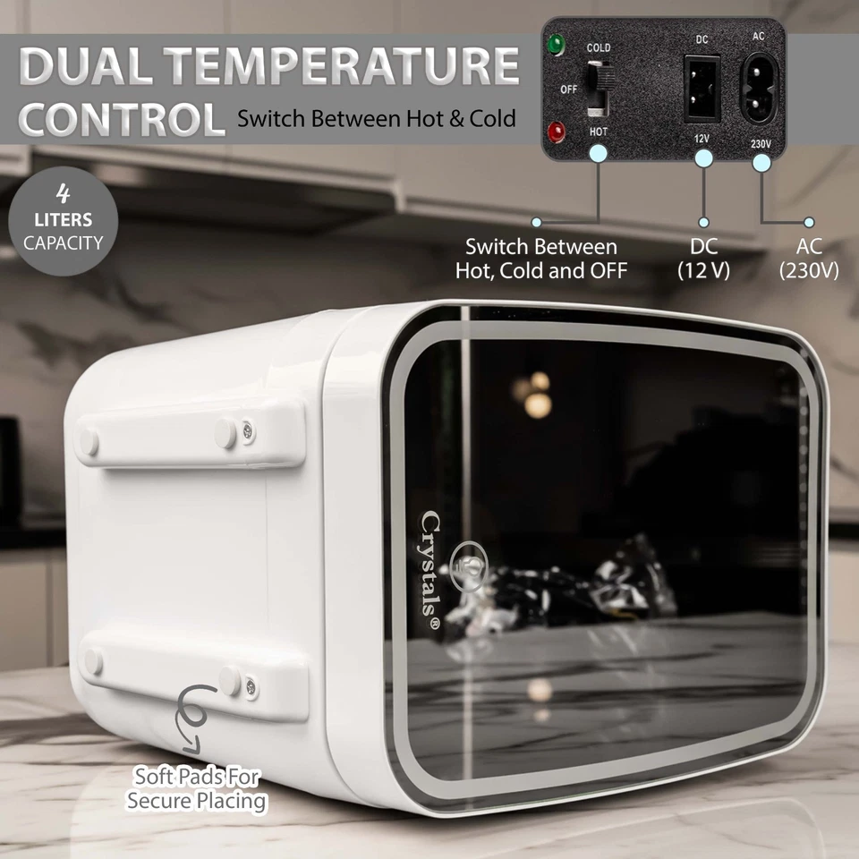 4L Mini Fridge with LED Mirror Portable Cooler Warmer Table Top Bedroom Makeup - Image 4 of 4