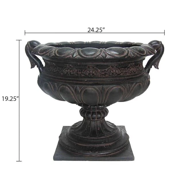 Maceta urna MPG grandes asas de piedra fundida clásica interior exterior carbón envejecido Foto 3 de 4