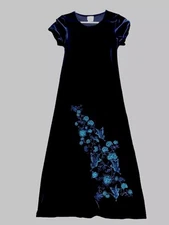 Brooke Lindsay Youth Girls Size Large Velvet Navy Blue w/teal butterflies Floral