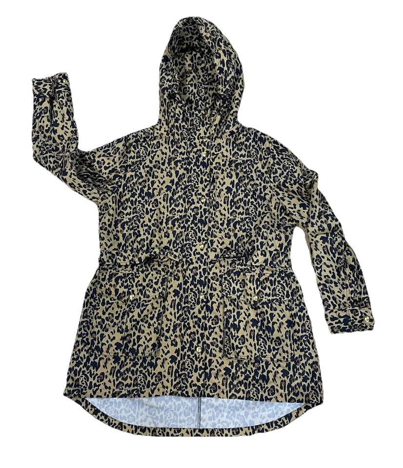 Chaqueta Abrigo de Lluvia J.Crew Para Mujer Talla Pequeña Perfecta Con Capucha Leopardo Estampado Animal Foto 2 de 4
