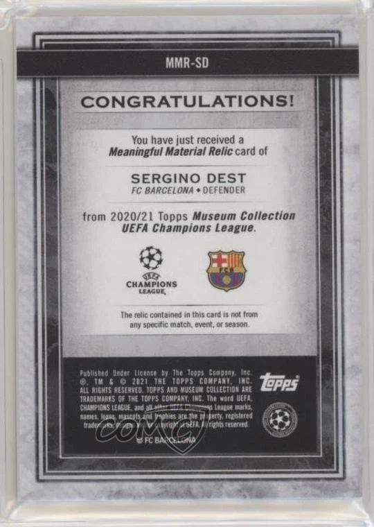 2020-21 Topps Museum Collection UCL Sapphire /75 Sergino Dest #MMR-SD Rookie RC - Image 2 of 2