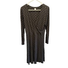 Old Navy Womens Polka Dot Wrap Front Dress Long Sleeve Charcoal Grey Size L