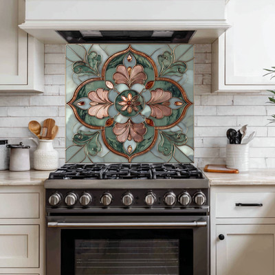 Green Glass Backsplash, Ottoman Tile Look Tempered Glass Kitchen Splashback