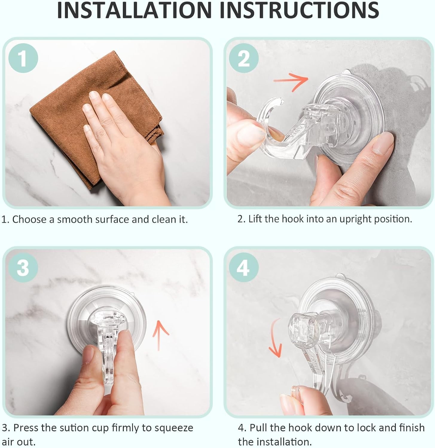 Polished Clear Suction Hooks, 2 Pcs - Strong Suction for Home Organization