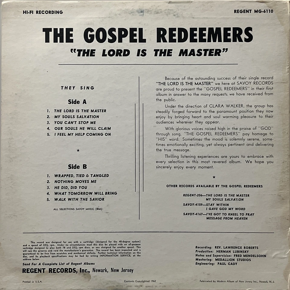 Funk / Soul The Gospel Redeemers - The Lord Is The Master Regent Foto 2 de 4