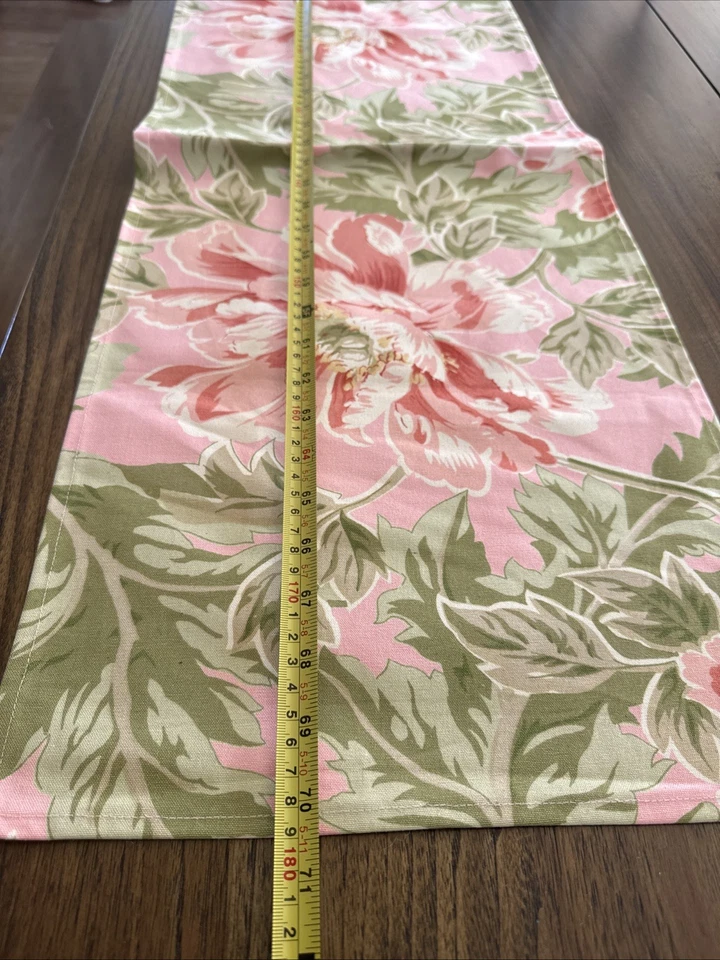 2000s April Cornell Cotton Peach Coral Floral 70X13 Table Runner Vintage Y2K EUC - Image 4 of 4