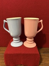 Hall #1273 Pedestal Irish Coffee Mug Set Of Two Pink And Blue Made In USA VTG