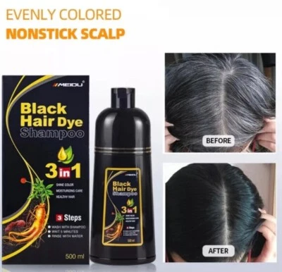 MEIDU Black Hair Dye Shampoo Covering Grey Hairs Instant Darkening SemiPermanent 500ml