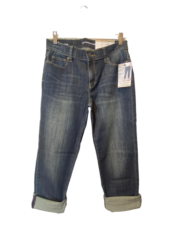 Pantalones de mezclilla para mujer Liz Claiborne talla 4 Boyfriend rectos lavados oscuros nuevos con etiquetas Foto 3 de 4