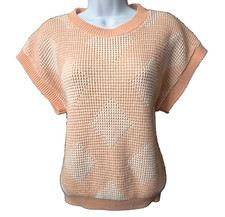 Vintage 80s Knit Sweater Top M L Vest Sleeveless Peach Sparkle Whimsy Kawaii USA