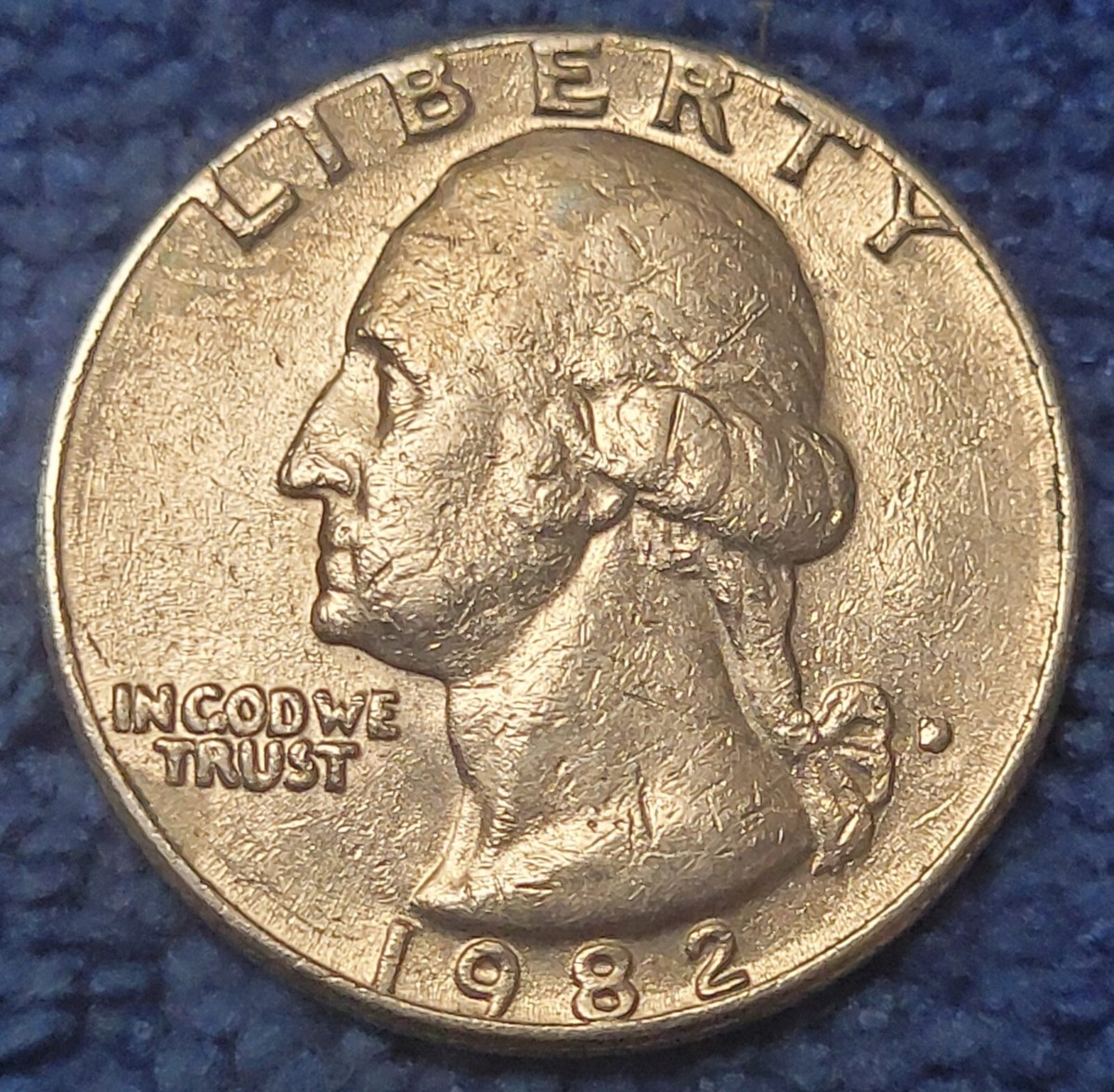 1982 D Washington Quarter Error LIBERTY on the Rim Edge, Repunched