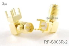 2-Pack RP-SMA Female Jack PCB Mount, Gold Plated Right-Angle RF Connectors