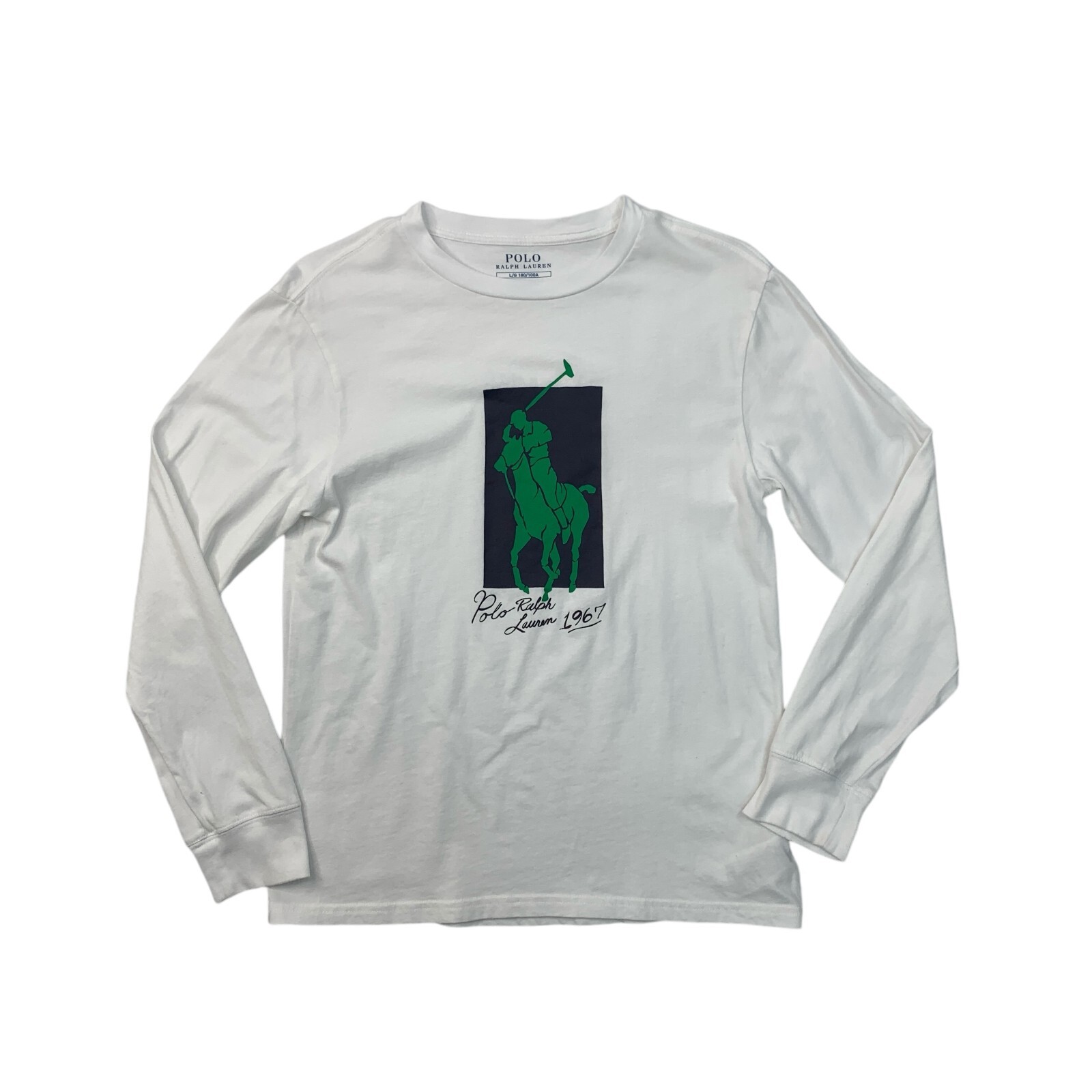 Polo Ralph Lauren camicia ragazzo giovane L grande bianca grande pony manica lunga polsino a costine