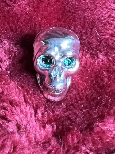 SKULL SKELETON HEAD Pendant Charm 925 silver Green eyes ideal handbag lucky - Picture 2 of 13