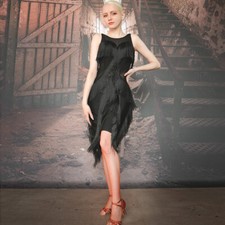 Latin Ballroom Dance Dress Modern Salsa Waltz Standard Long Dress G546 Black