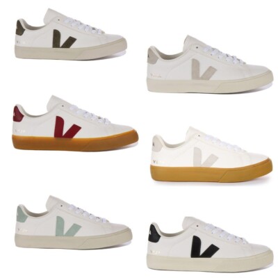 VEJA Campo Chromefree Gummi Sohle Schnürer Logo Damen Trainer IN Weiß Rot
