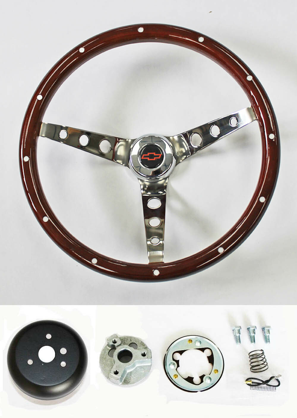 Classic C10 C20 C30 Pickup Custom Wood Steering Wheel Red and Black High Gloss 15 Inch-image