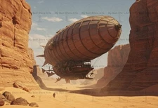 STEAMPUNK AIRSHIP ART PRINT, Surreal Ship Poster, Desert Canyon Fantasy Decor