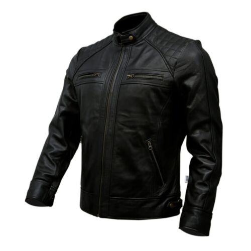 Men's Leather Jacket Stylish Handmade Motorcycle Bomber Biker Genuine Jacket - Picture 2 of 4