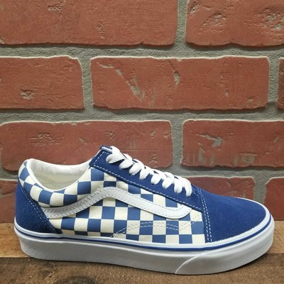 vans old skool blue and white checkered skate shoes