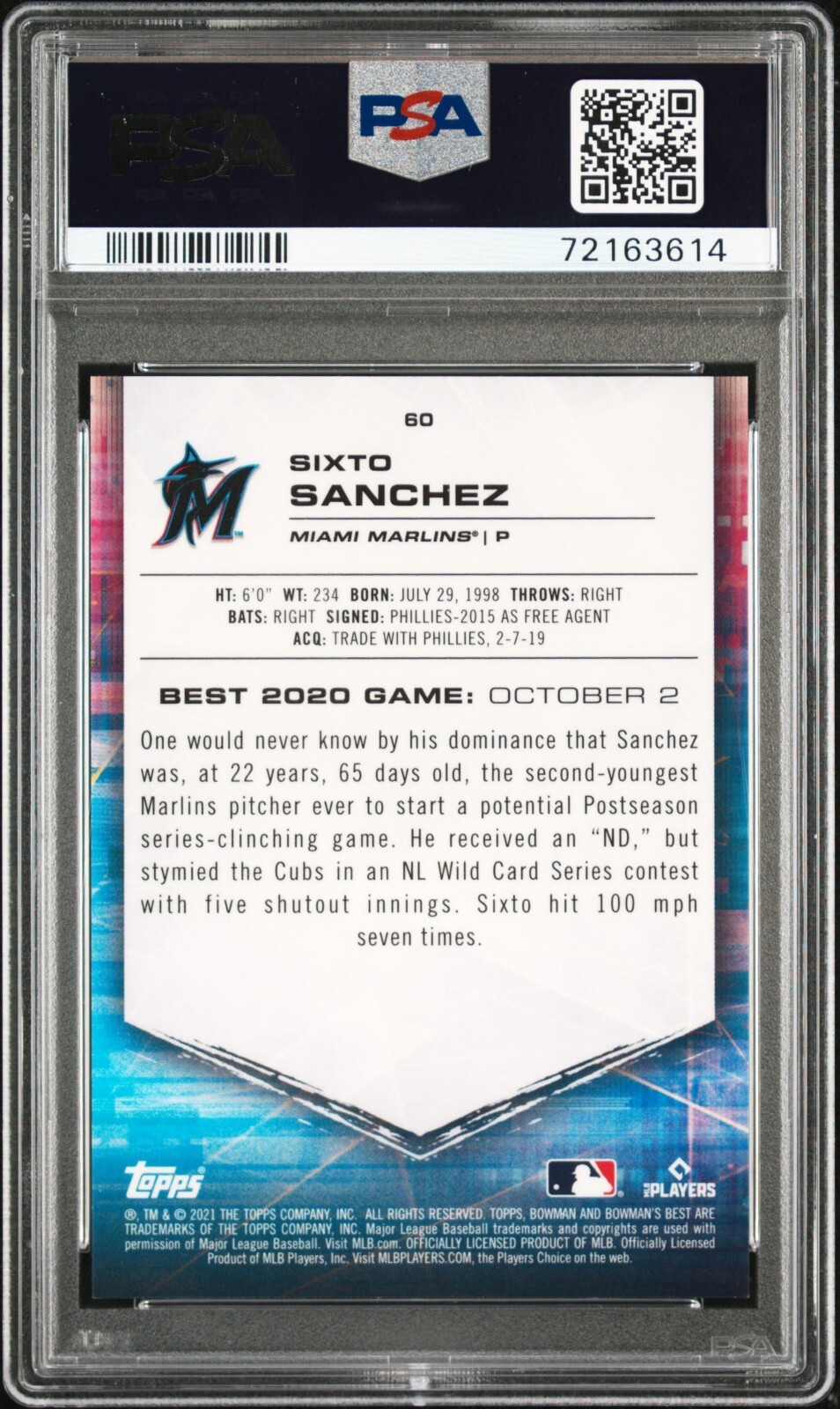 Sixto Rc 2021 Bowman's Best - Sixto Sanchez #60 Purple Refractor /250 (RC) for ...