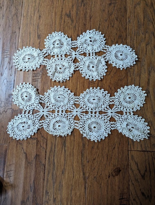 Vintage Doilies Set of 2 crocheted table covers, table doilies. Unique design