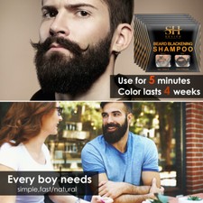 10 Bags Beard Hair Color Dye Shampoo Natural Men Dying Black Darkening Shampoo