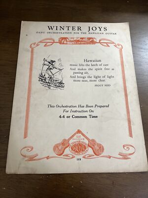 Winter Joys Sheet Music Hawaiian Guitar 1933 Stanley Taylor Common 4-4 Time