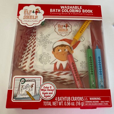Elf On The Shelf Washable Bath Coloring Book & 4 Bathtub Crayons NIB