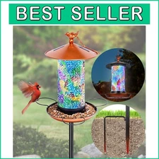Durable Mosaic Bird Feeder with Solar Function & Height Adjustable Pole Stand