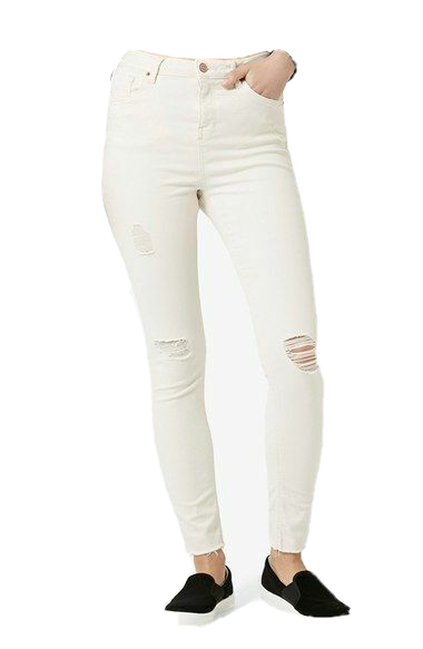 Topshop Moto Jamie Ripped High Rise Raw Hem Skinny Jeans Cream