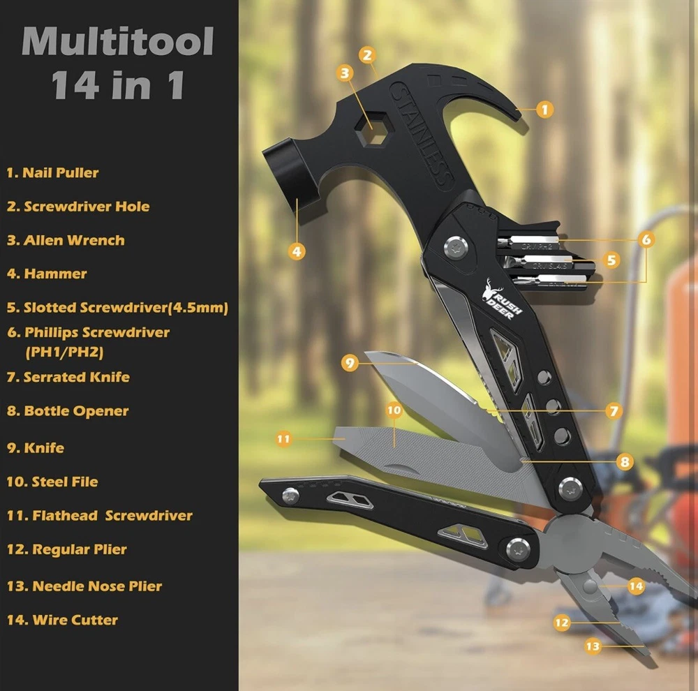 Multi-Tool Hammer Survival Gear Compact and Versatile Camping