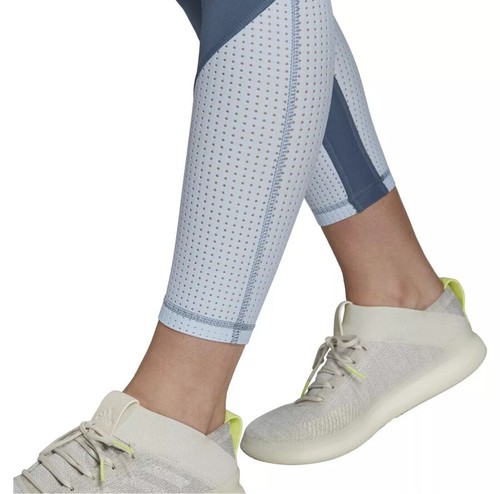 New Adidas Blue Believe This Shiny High-Rise Womens 7/8 Training Tights - Small - Picture 10 of 11
