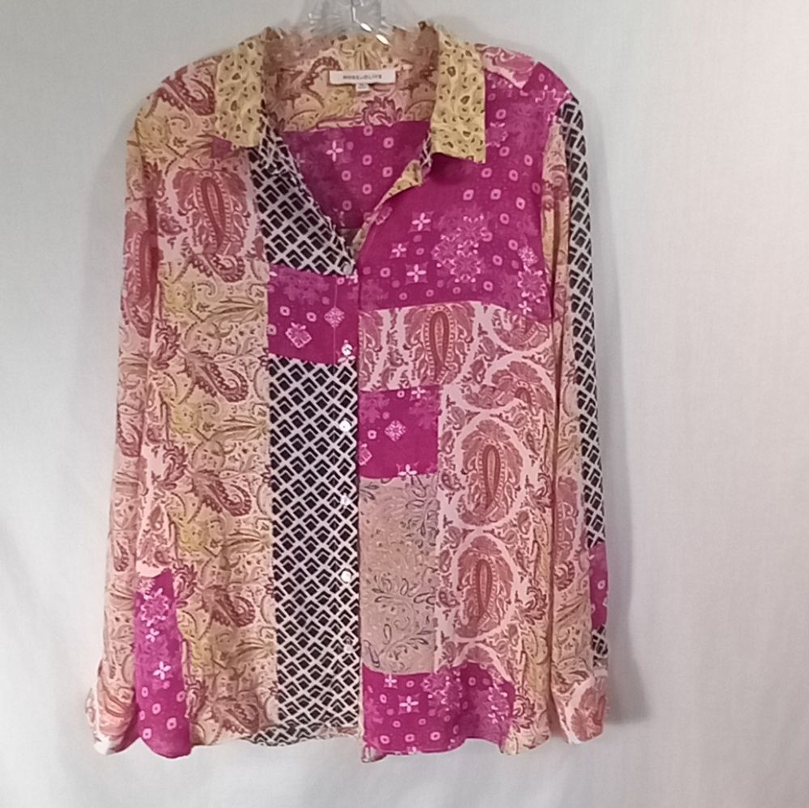 Rose & Olive Paisley Patchwork Button Down Shirt … - image 1