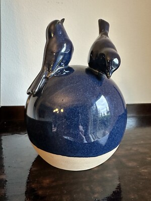 Dads Day!   Bird Lovers Ceramic Sparrow Figurine Cobalt Blue 2007 Nat Geo 